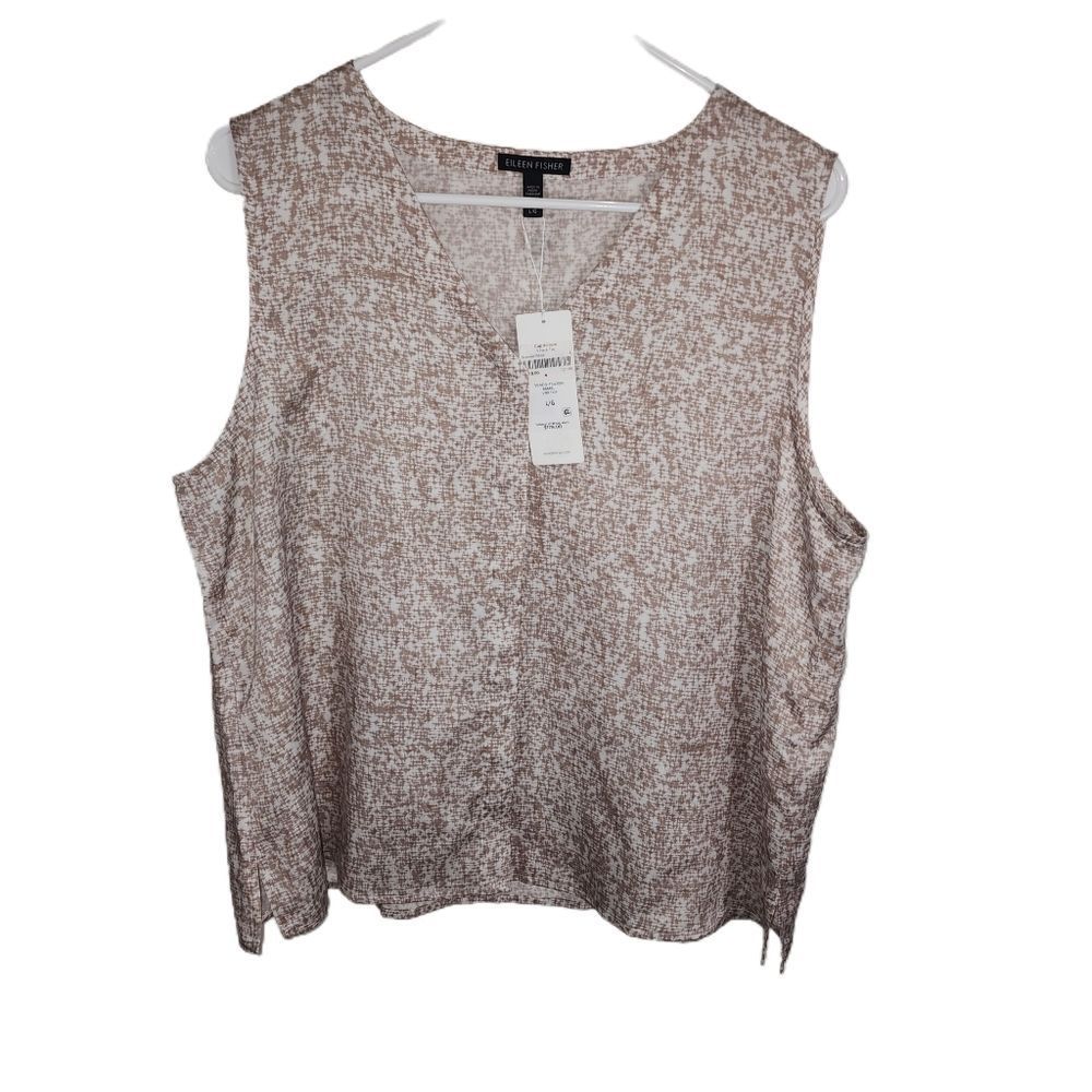 NWT Eileen Fisher Prism Silk Organic Cotton V-Neck Top Large